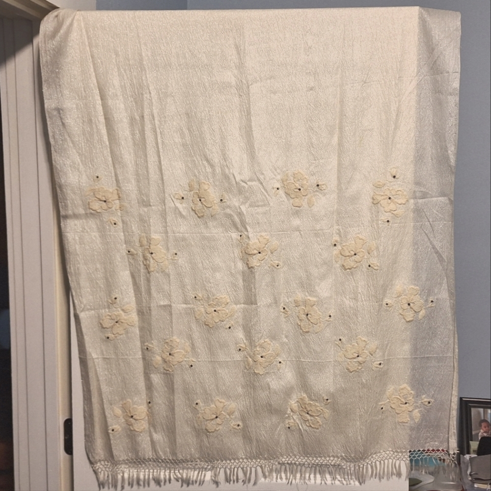 MARIANNE KOOIMANS | Cream, Silk Scarf/Wrap w/ Metallic Flicks